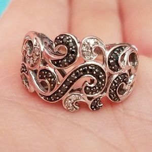 Black and white diamond scroll ring